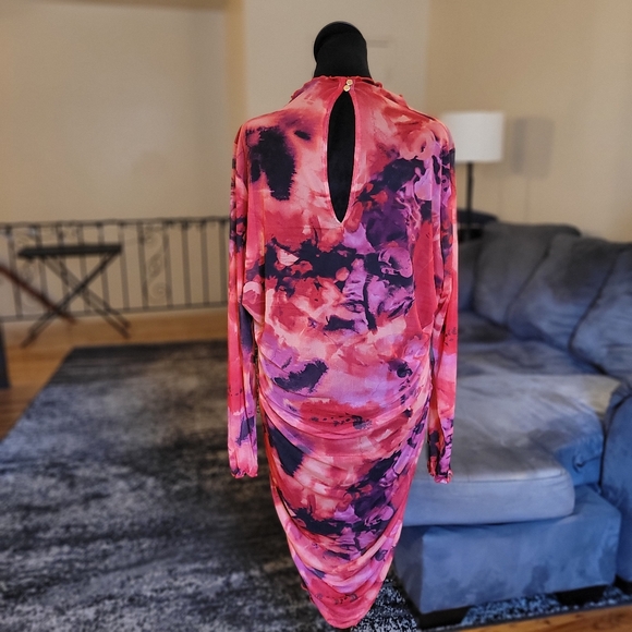 NWOT Bold Elements Pink Watercolor Ruched Long-Sleeve Dress Size XL - Picture 9 of 13